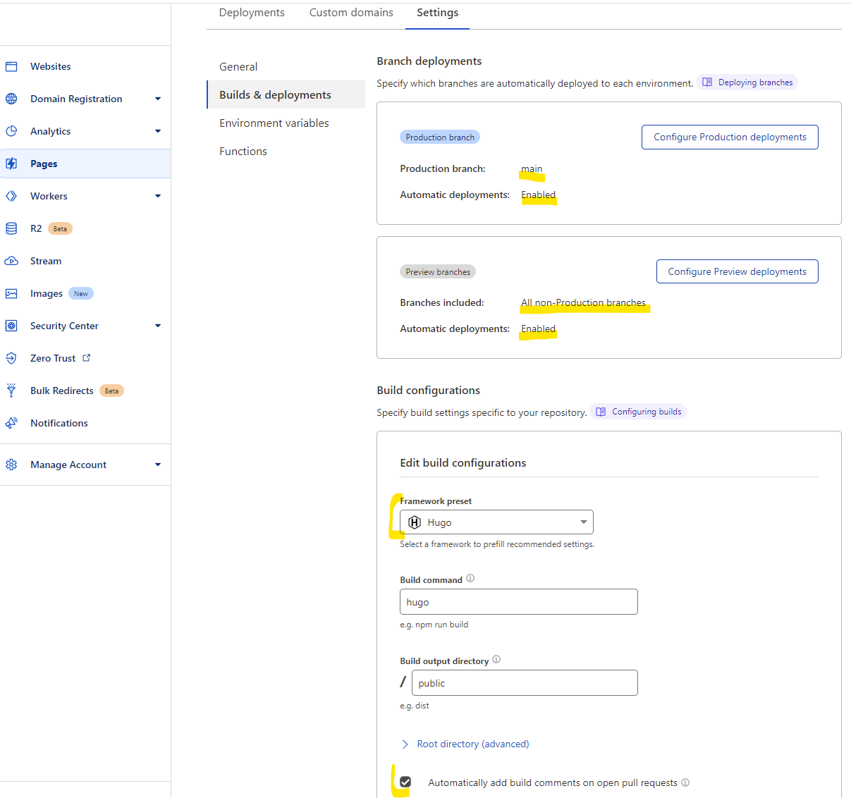 Pages Build Configuration
